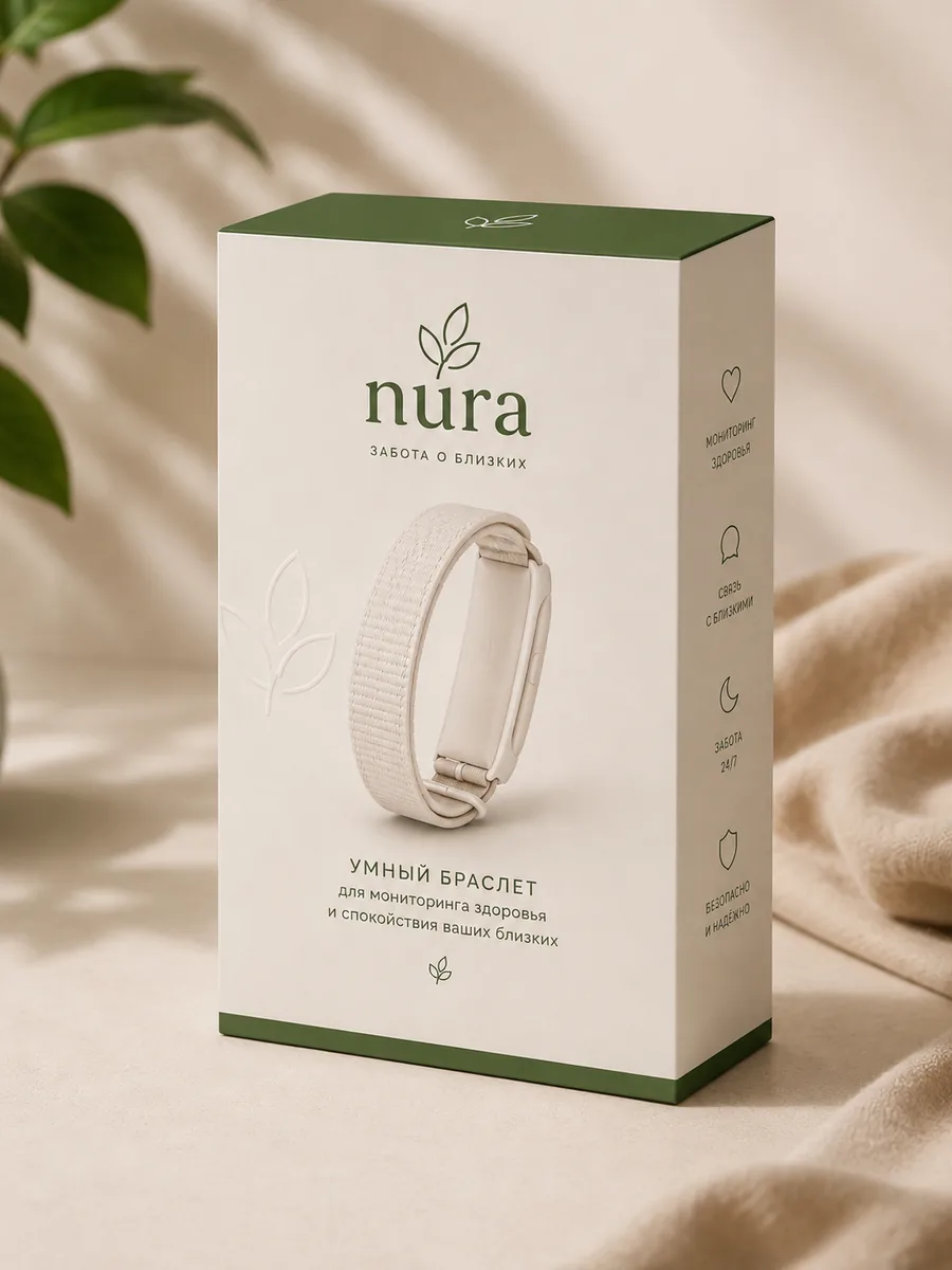 Коробка Nura с умным браслетом, молочный нейлоновый ремешок